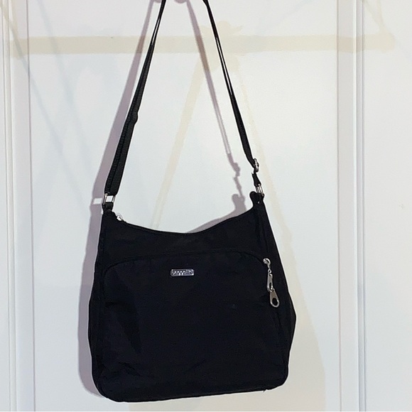 Baggallini Hobo Tote Bag Crossbody Purse Nylon Satchel Black Pocket - Picture 1 of 10